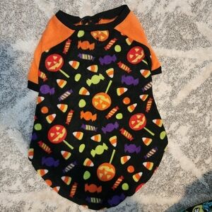 Way To Celebrate Halloween Pet Dog Shirt Black Orange All-over Candy Print EUC L